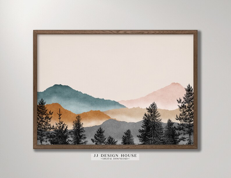 Watercolor Mountain Print, Mountain Art Print, Landscape Wall Art, Midcentury Modern Decor, Watercolor Print, Boho Prints, Printable Art image 8