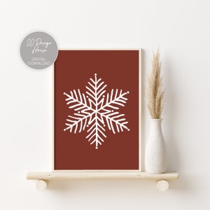 Holiday Snowflake Print, Winter Wall Art, Christmas Print, Holiday Print, Holiday Decor, Minimalist Christmas Decor, Christmas Printable