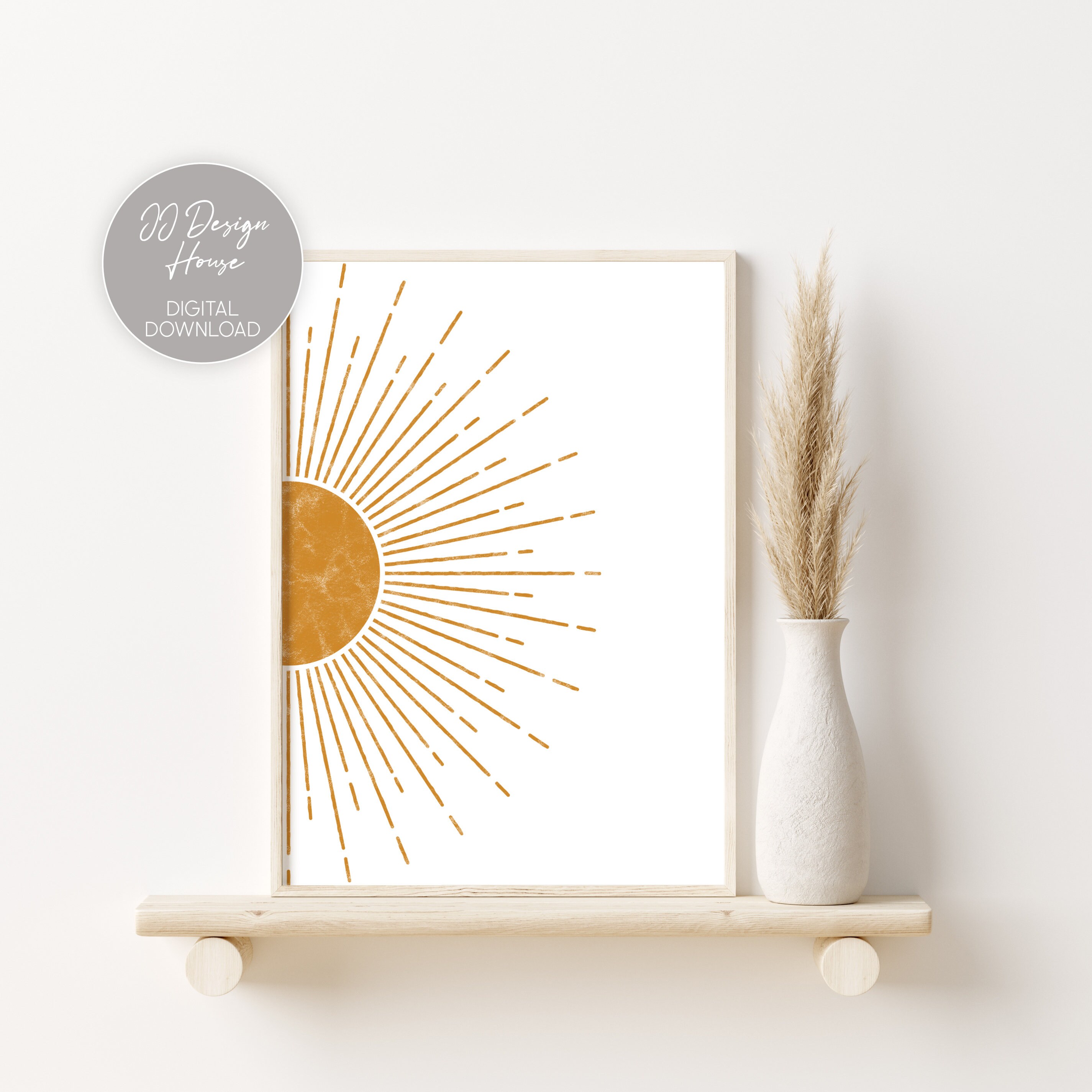 Boho Wall Decor Minimalist Sun Wall Art Boho Sun Print Gold Etsy