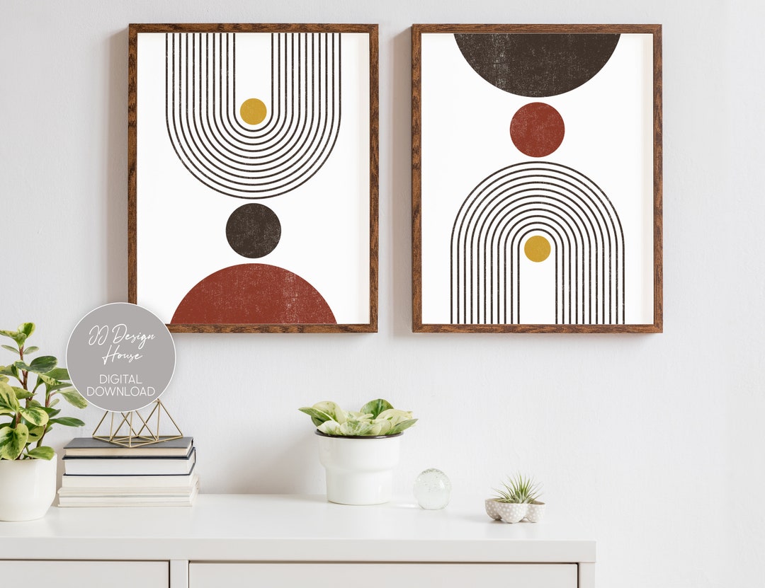 Mid Century Modern Wall Art Set of 2 Wall Decor Living Room - Etsy