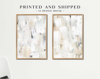 Printed Neutral Wall Art, Abstract Art Print Set of 2, White Beige Abstract Wall Art, Abstract Painting, Neutral Wall Decor