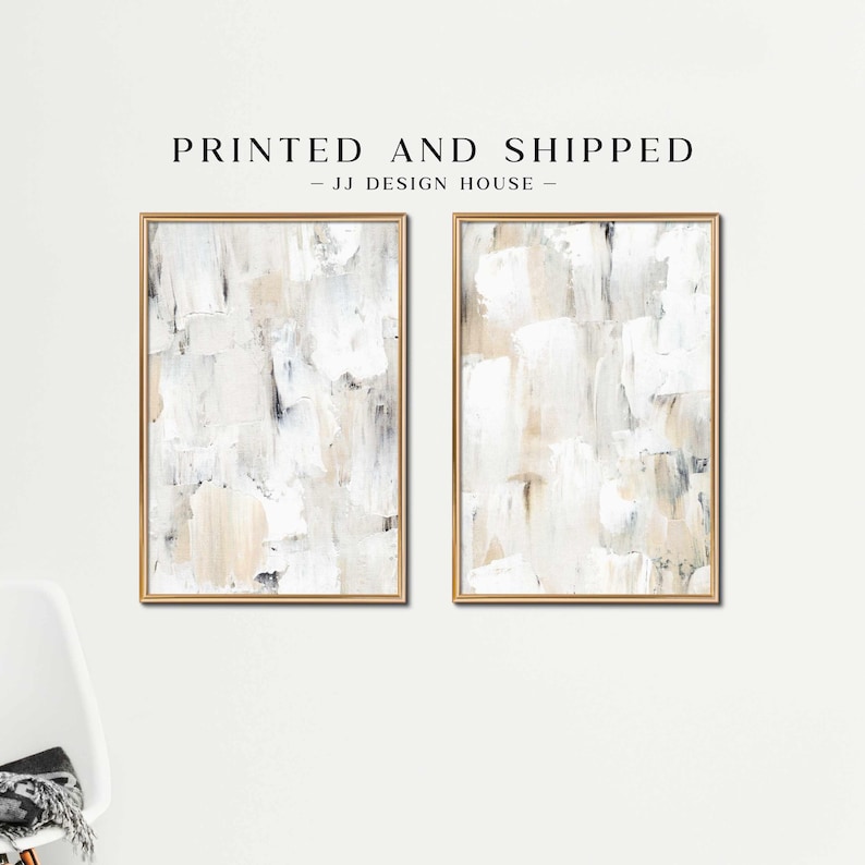 Printed Neutral Wall Art, Abstract Art Print Set of 2, White Beige ...