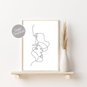 Paar Linie Zeichnung, minimale Wandkunst, Gesicht Linie Kunst, Paar Kunstdruck, Geburtstagsgeschenk, Kuss Print, paar Print Wand-Dekor, printable Kunst