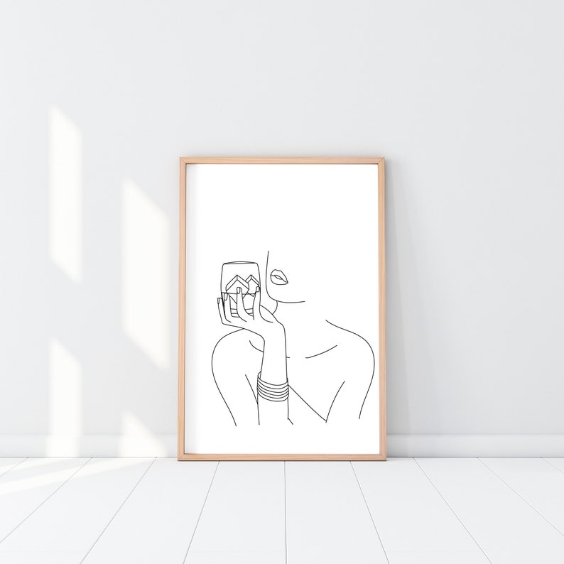 Bar Wall Art, Line Art Woman, Whiskey Woman Wall Art, Continuous Line Art, Line Drawing Woman, Single Line Art, Cocktail Wall Art Print image 6