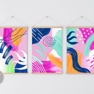 Pink Wall Art Set of 3 Prints Printable Wall Art Abstract - Etsy