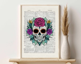 Sugar Skull Print, Printable Halloween Wall Art, Skull Decor Dark Cottagecore Print, Skeleton Art Print, Halloween Wall Art, Halloween Decor