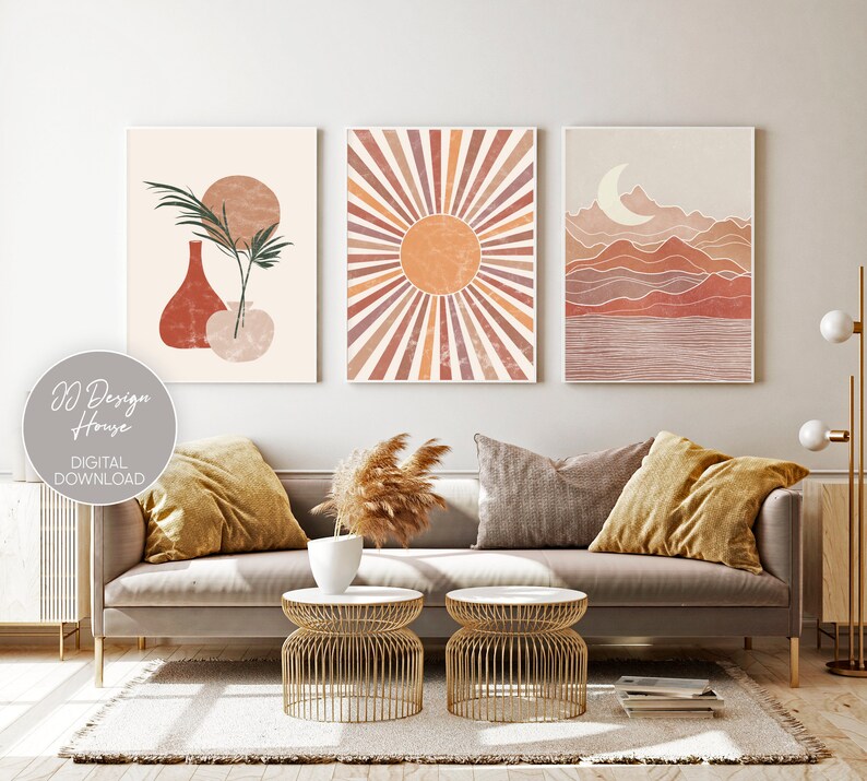 Boho Gallery Wall Set Terracotta Wall Art 3 Piece Wall Art Etsy