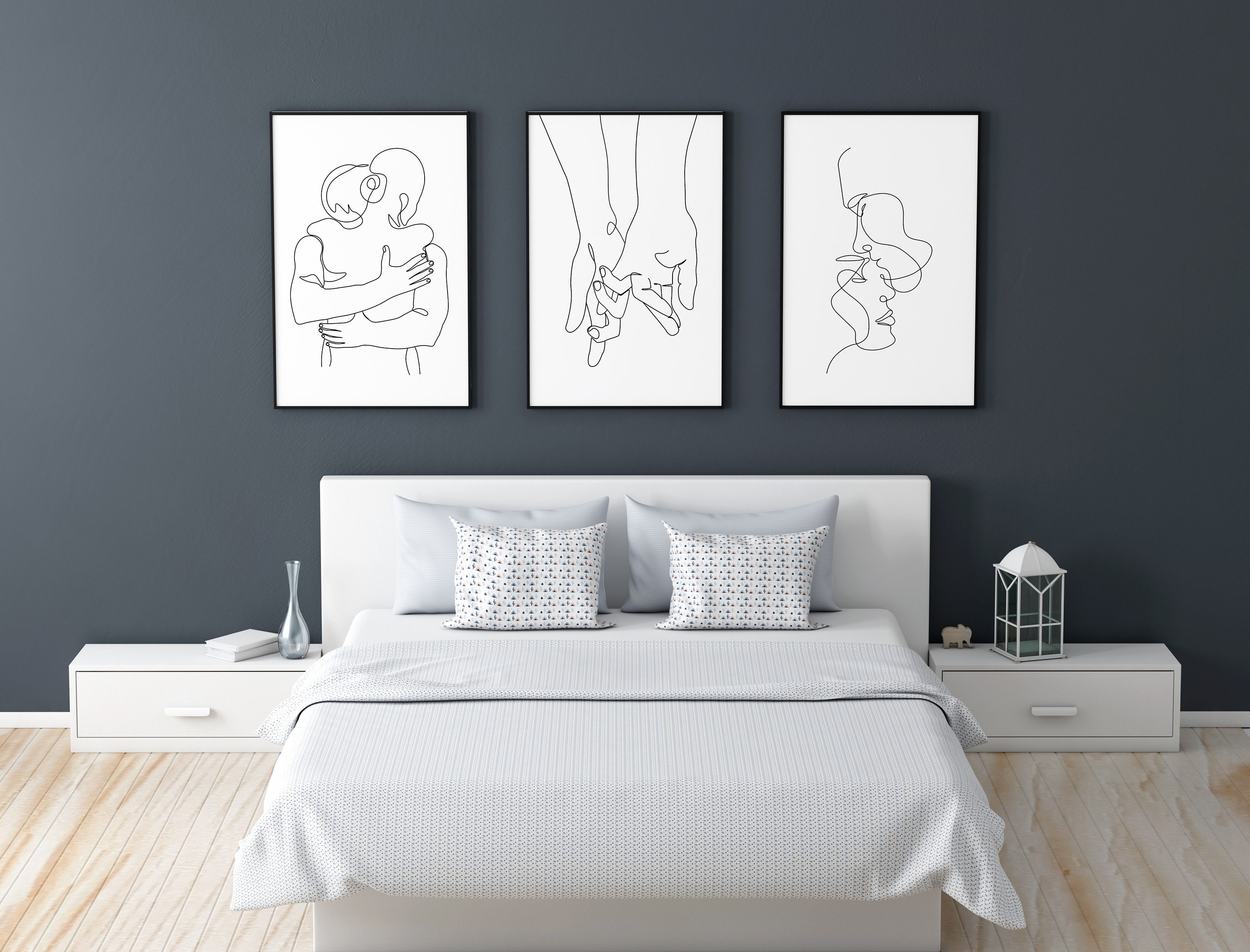 Couple One Line Drawing, Minimalist Line Art, Bedroom Wall Art, Gallery Wall Set of 3 Prints, Sexy Bedroom Art, Minimalist Wall Art