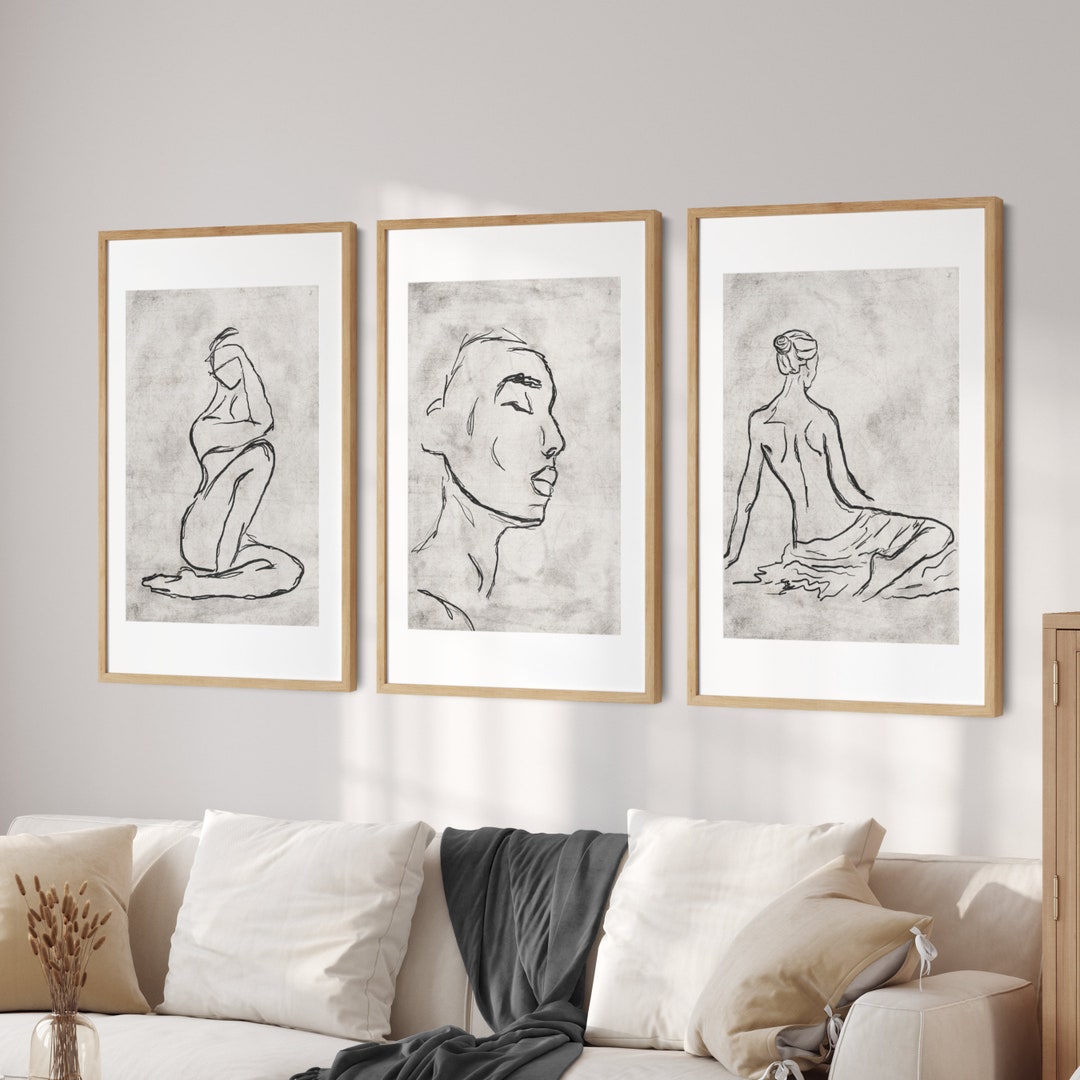 Line Art Woman Minimal Wall Art Set of 3 Prints, Minimalist Decor ...