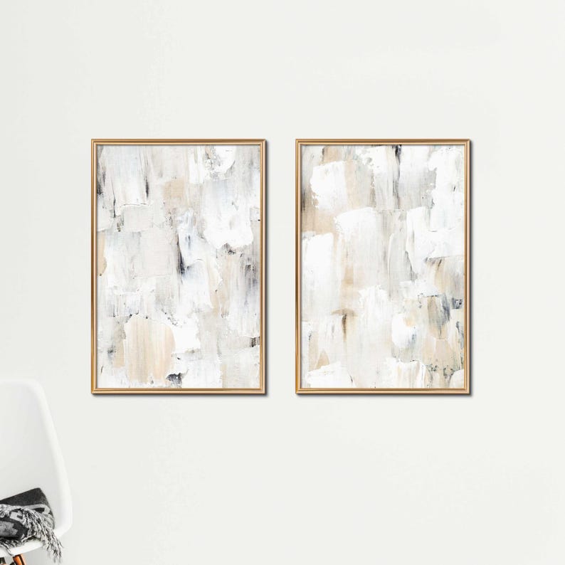 Neutrale muurkunst schilderijafdrukken, neutrale muurdecoratie 2-delige muurkunst, grote muurkunst abstracte prints, afdrukbare muurkunst afbeelding 4