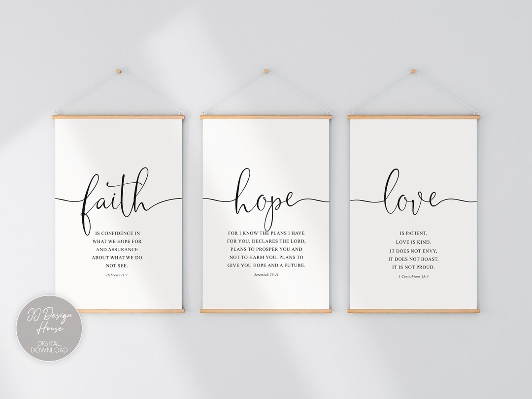 Christian Quote Wall Art, Faith Hope Love Prints, Bible Verse Wall Art