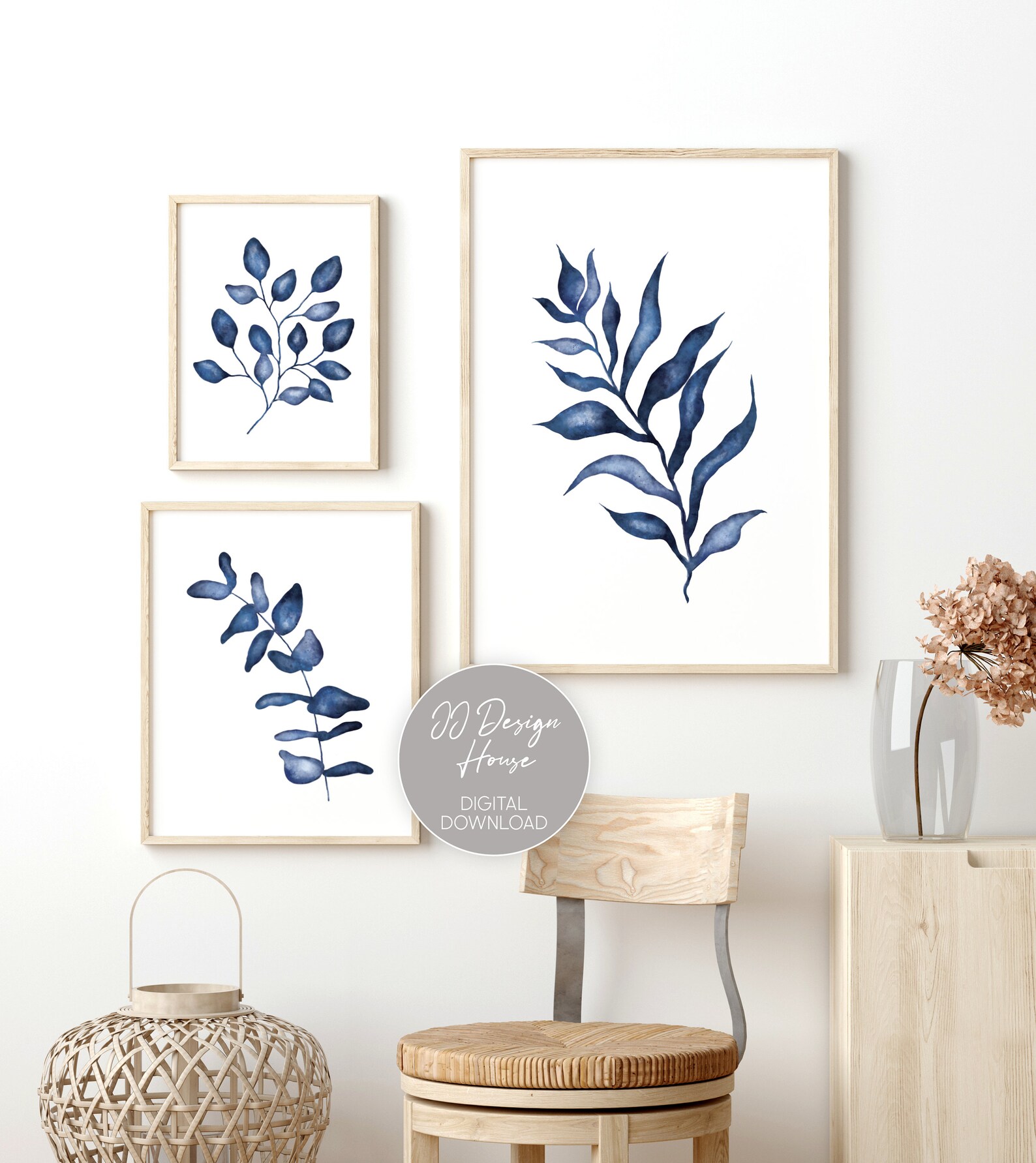 Indigo Blue Botanical Prints Set of 6, Navy Blue Wall Art Gallery Wall ...