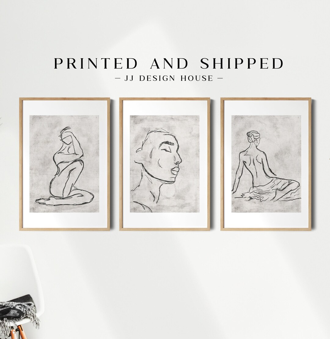 Printed Art, Minimalist Wall Art, Line Art Print Set, Bedroom Wall Art, Female Line Art, Bedroom