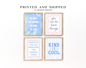 Girls Room Wall Art Set of 4, Positive Quote Prints, Pastel Kids Room Decor, Girls Bedroom Art