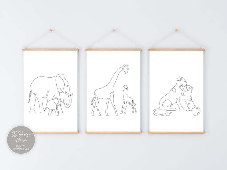 Black and White Baby Animal Prints for Nursery Line Drawing Etsy UK