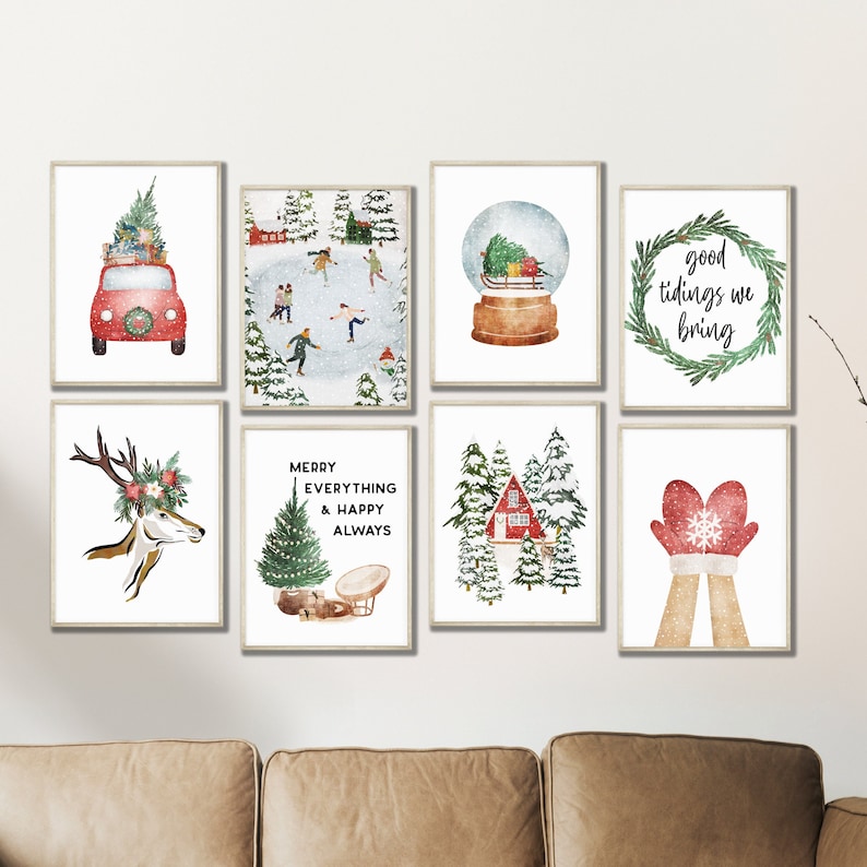 Printable Christmas Art Gallery Wall Set of 8 Christmas Wall Etsy