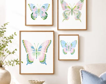 Butterfly Wall Art Set of 4, Girls Nursery Decor, Pastel Butterfly Prints, Girl Room Wall Art, Digital Download