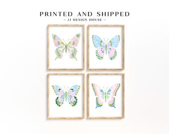 Butterfly Wall Art Set of 4, Girls Nursery Decor, Pastel Butterfly Prints, Girl Room Wall Art, Printed Wall Art