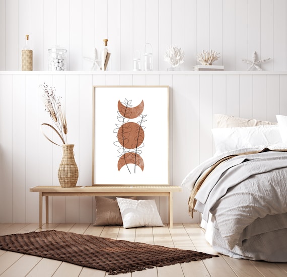 Boho Camera da letto decorazione, sole e luna stampa set di 2, sopra letto  decorazione, sole astratto, fiore luna, minimal wall art, poster boho,  stampa line art -  Italia