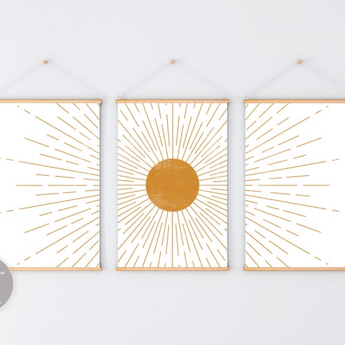 Mustard Yellow Wall Art Bedroom Decor Sun and Moon Print Set Etsy