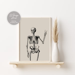Skeleton Print, Halloween Print, Halloween Wall Art, Spooky Decor, Peace Sign, Halloween Decor, Wall Art Printables, Halloween Posters