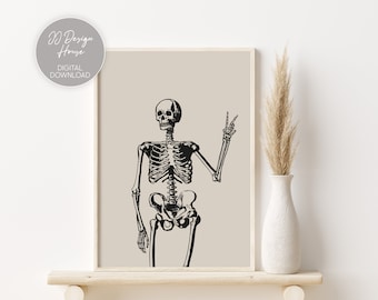 Skeleton Print, Halloween Print, Halloween Wall Art, Spooky Decor, Peace Sign, Halloween Decor, Wall Art Printables, Halloween Posters