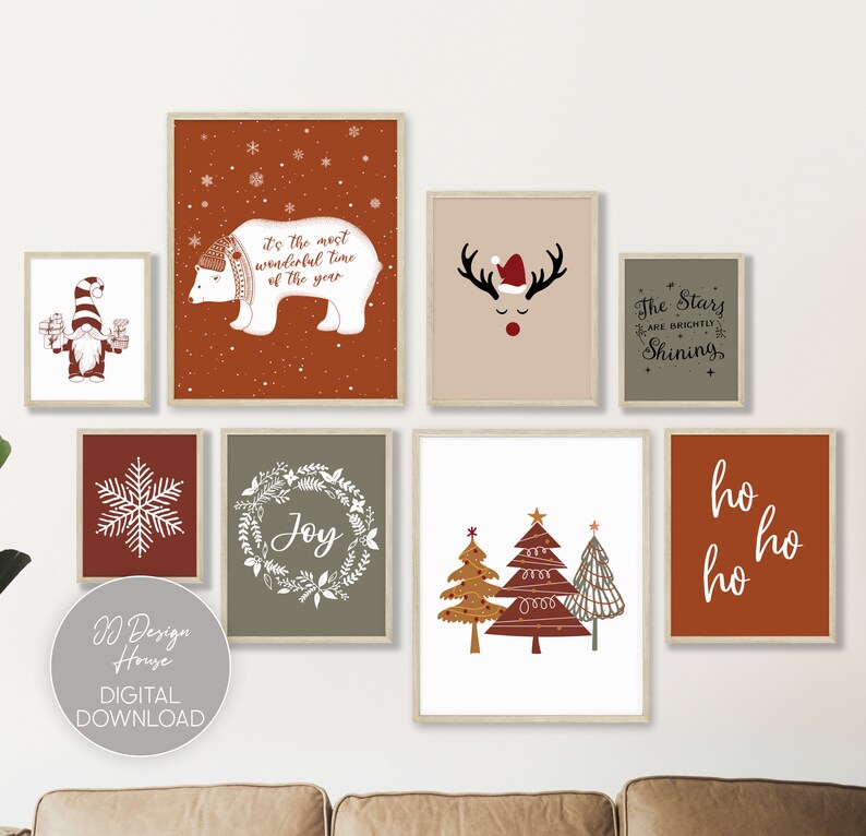 Christmas Printable Wall Art Christmas Print Set of 8 Prints Etsy