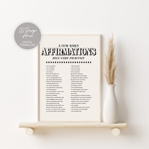 Daily Affirmations Print, Self Care Print, Positive Mantra Art, Bathroom Wall Art, Home Office Decor, Positive Affirmations Poster