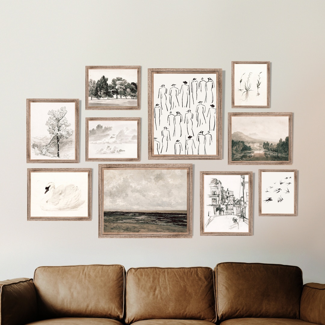 Vintage Wall Art Gallery Wall Set of 10, Minimalist Decor Black and ...