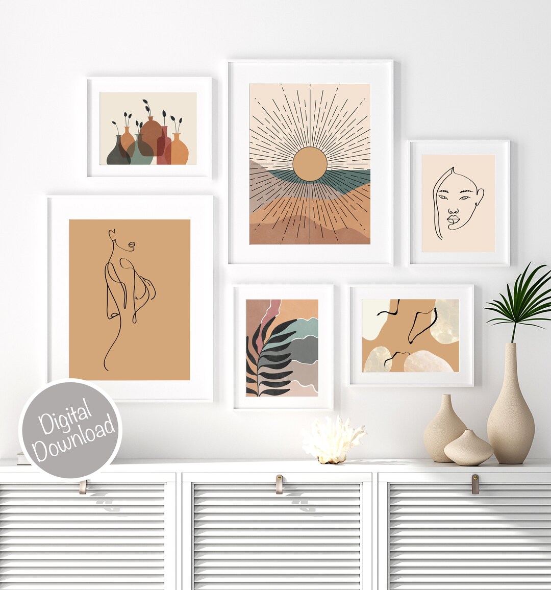 DIGITAL Boho Wall Art Set of 6 Mid Century Modern Art Prints Etsy