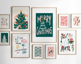 Christmas Wall Art Prints Set of 15, Mega Bundle Holiday Wall Art, Christmas Wall Decor, Christmas Tree Wall Art, Printable Wall Art