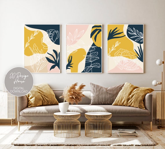 Modern Home Decor Wall Decor Living Room Yellow Wall Art - Etsy ...