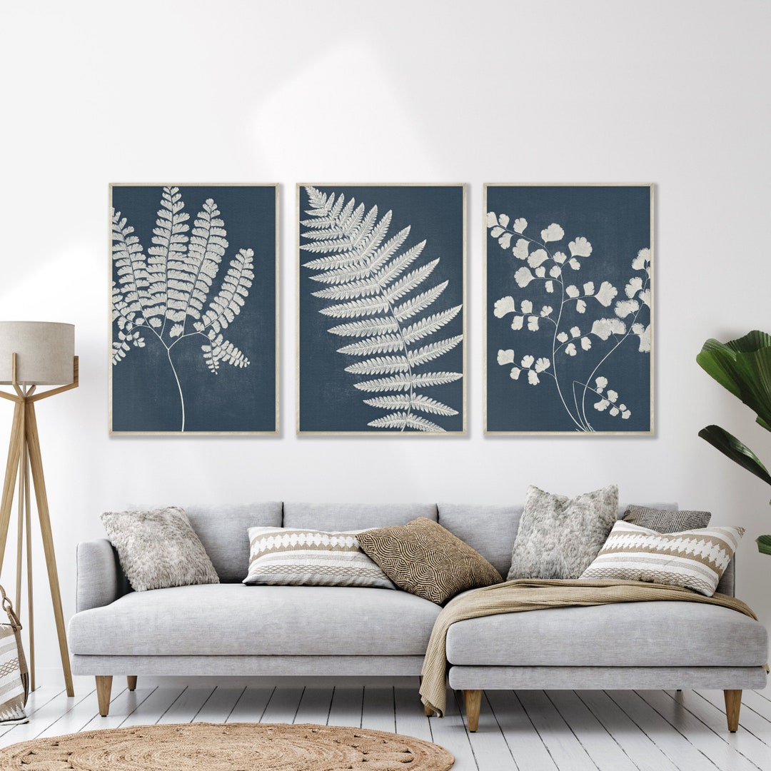 Navy Blue Wall Art Prints, Botanical Prints, Minimalist Wall Art Set