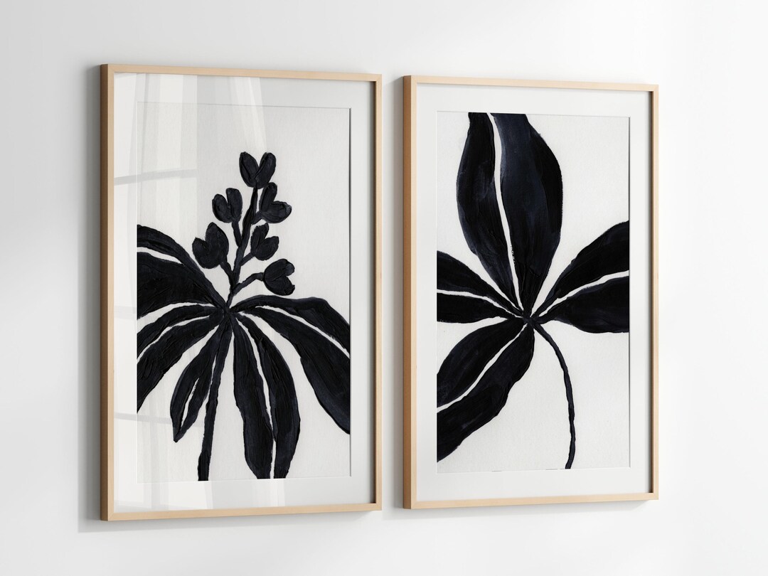 Abstract Botanical Wall Art Printable Set, Black Minimal Plant Art ...
