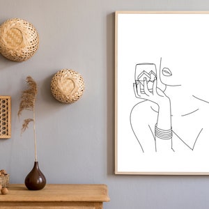 Bar Wall Art, Line Art Woman, Whiskey Woman Wall Art, Continuous Line Art, Line Drawing Woman, Single Line Art, Cocktail Wall Art Print image 8