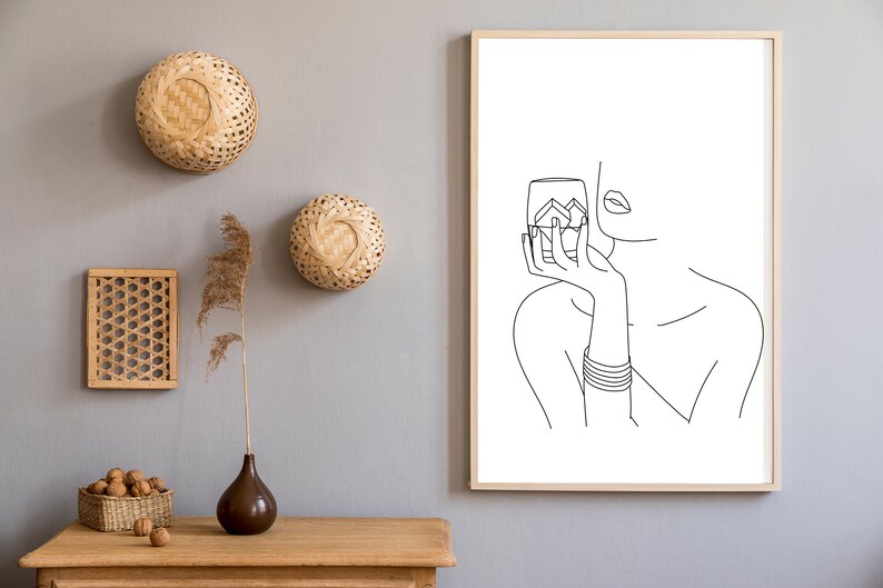 Bar Wall Art, Line Art Woman, Whiskey Woman Wall Art, Continuous Line Art, Line Drawing Woman, Single Line Art, Cocktail Wall Art Print image 8