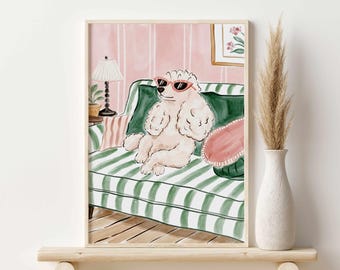 Poodle Wall Art Printable, Funny Poodle Dog Art, Preppy Pink Green Decor, Grandmillennial Dog Decor, Dog Lover Gift, Instant Download