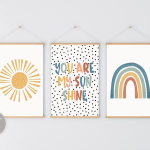 Nursery Prints Set of 3, You Are My Sunshine, Boho Nursery Decor, Gender Neutral Kids Prints, Baby Gift, Nursery Wall Art, Rainbow Print