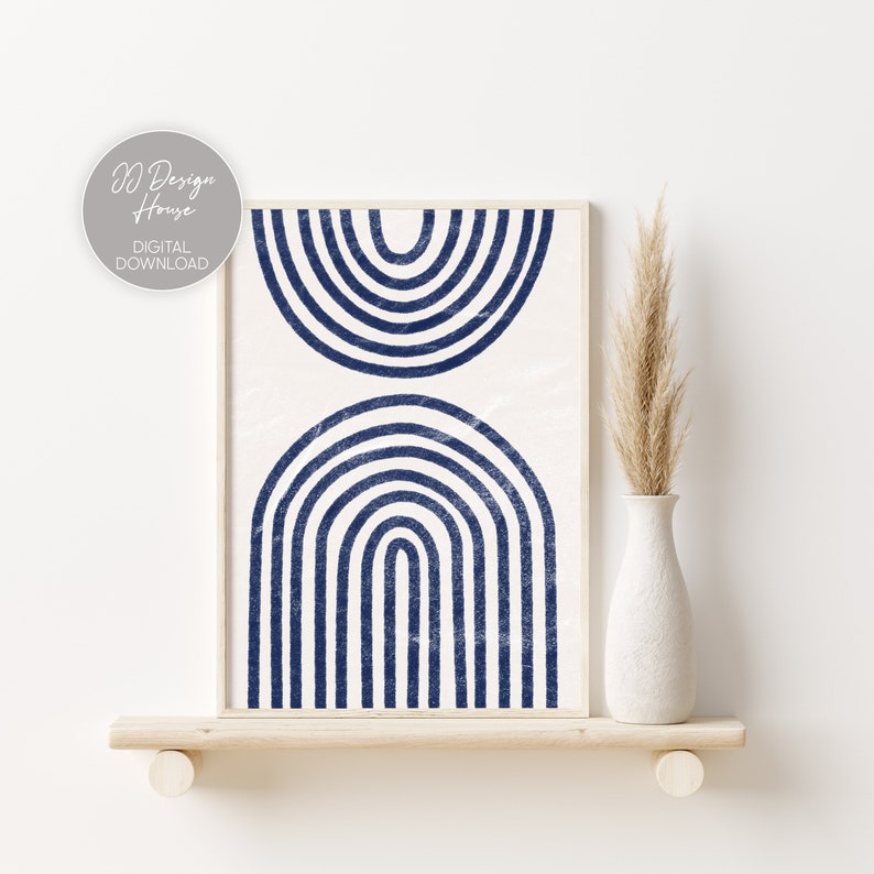Navy Blue Wall Art Gallery Wall Set Mid Century Modern Etsy