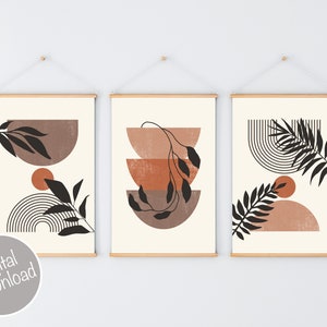 Mid Century Modern Art Print Set of 3 Neutral Geometric Wall - Etsy