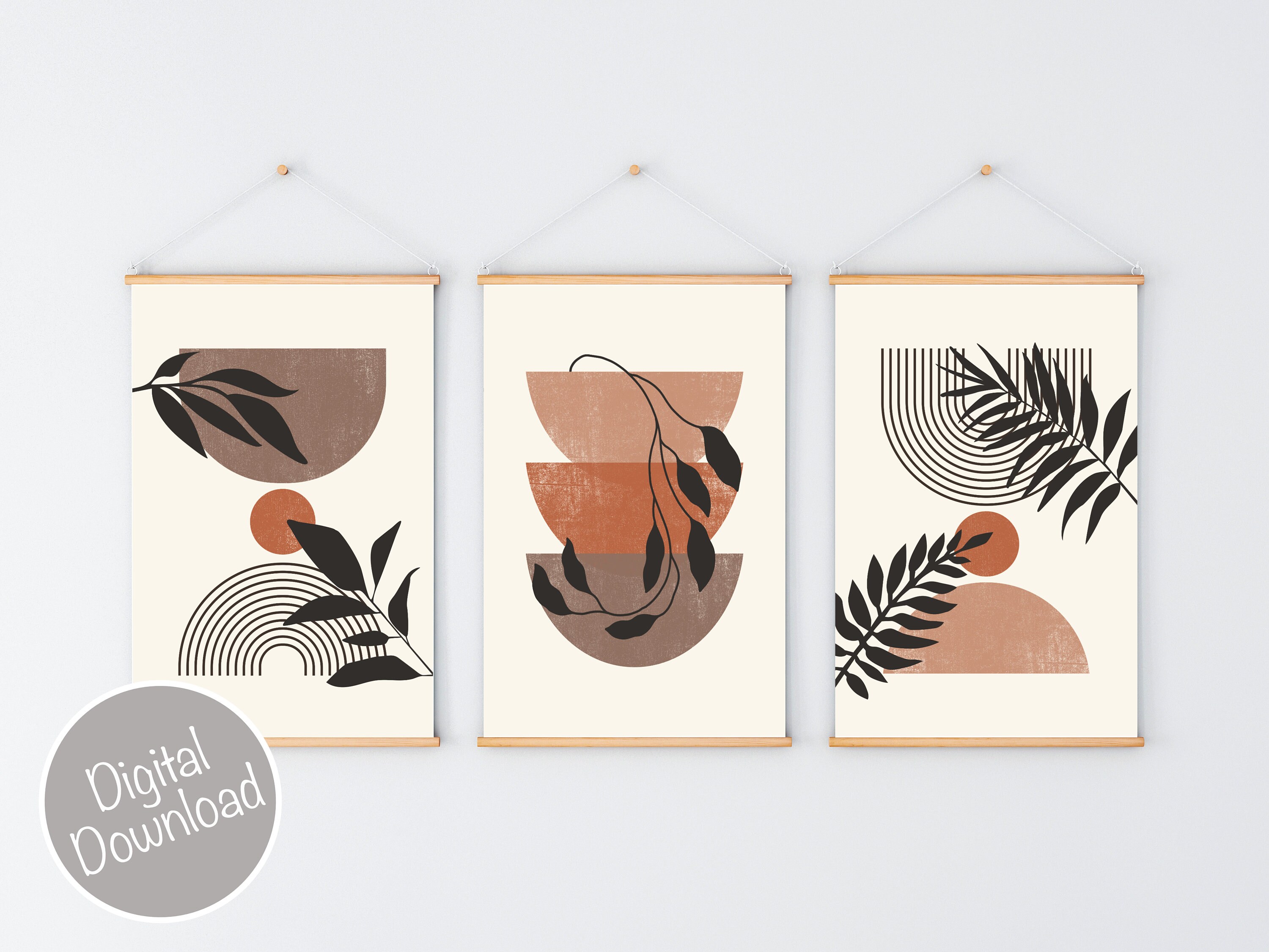 Mid Century Modern Art Print Set of 3, Neutral Geometric Wall Art ...