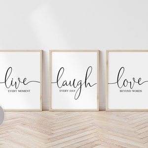 Live Laugh Love Prints, 3 Piece Wall Art, Quote Prints Set of 3, Aesthetic Wall Decor, Live Laugh Love Sign, Farmhouse Wall Decor