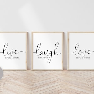 Live Laugh Love Prints, 3 Piece Wall Art, Quote Prints Set of 3, Aesthetic Wall Decor, Live Laugh Love Sign, Farmhouse Wall Decor