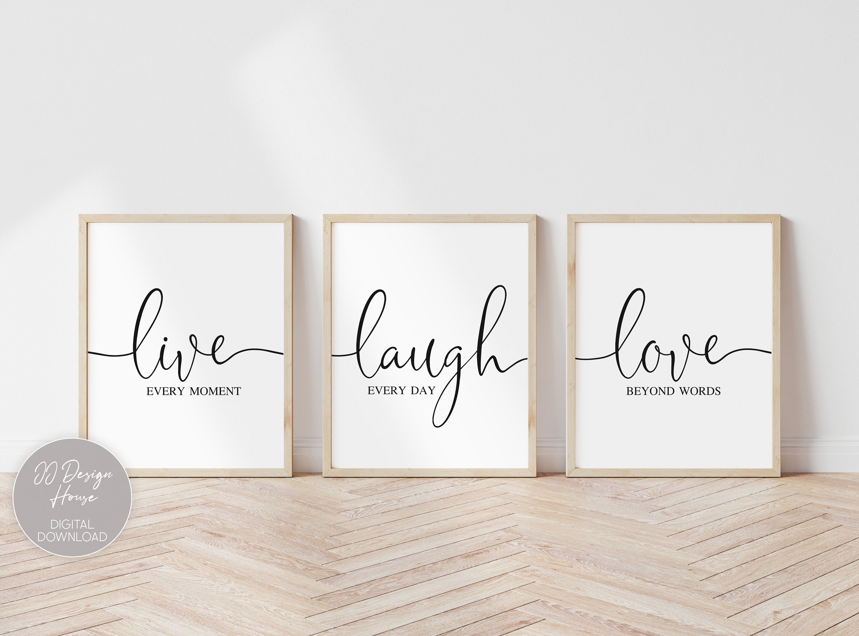 Live Laugh Love Prints, 3 Piece Wall Art, Quote Prints Set of 3