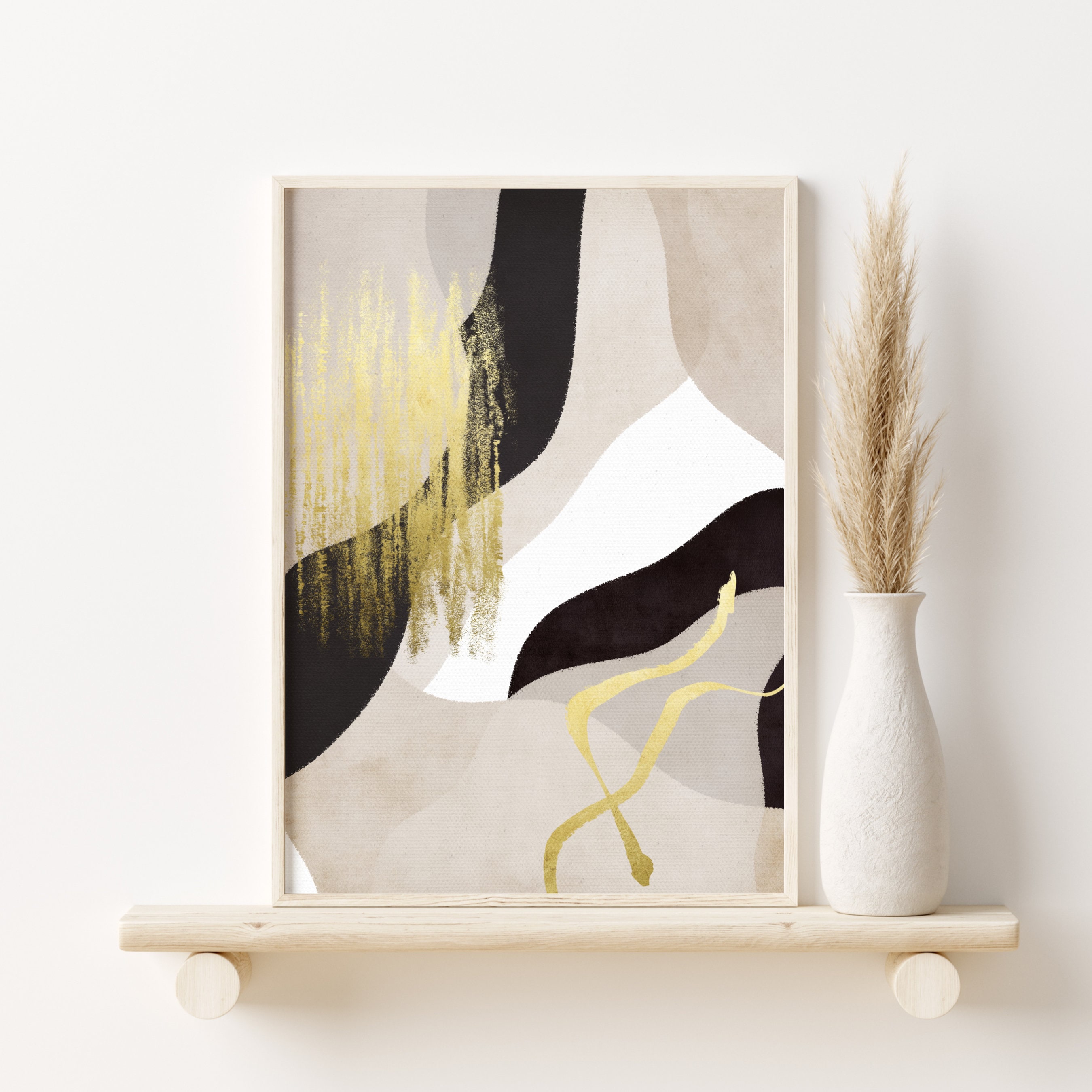 Black Gold Wall Art Printable Abstract 3 Piece Wall Art Etsy