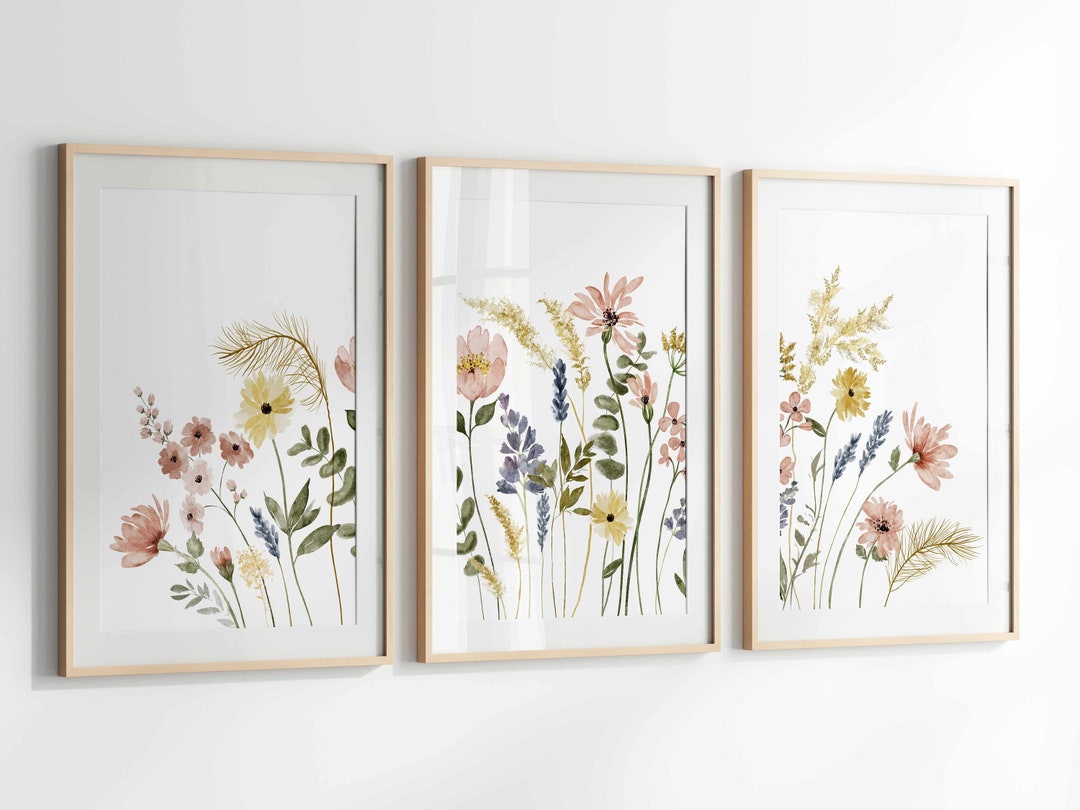 Watercolor Botanical Prints Set, Flower Wall Art, Watercolor Print ...