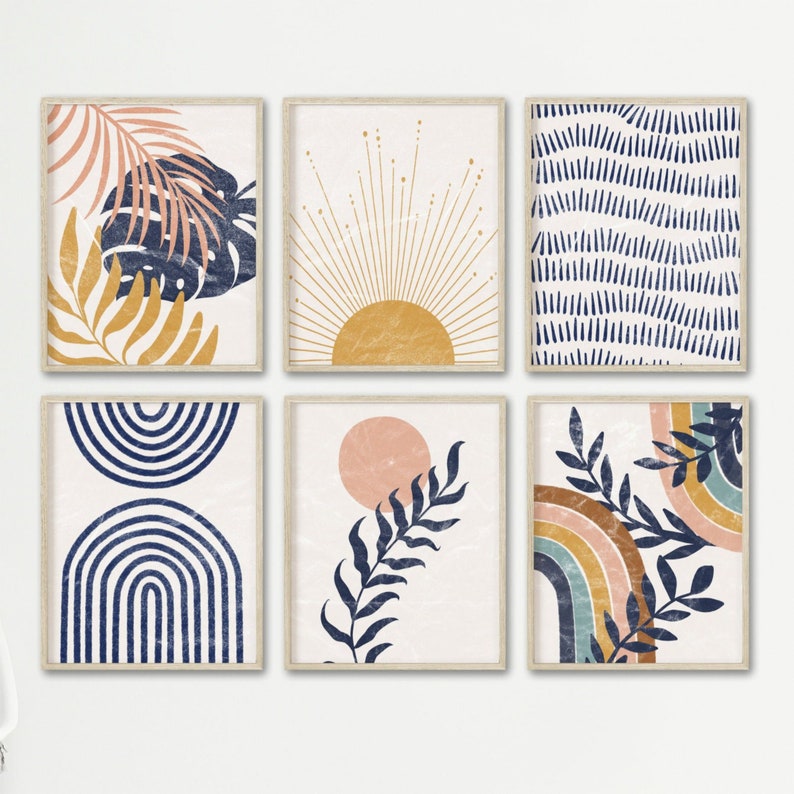 Navy Blue Wall Art Set of 6 Prints Mid Century Modern Prints - Etsy
