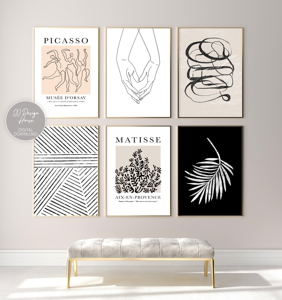 Minimalist Gallery Wall Set of 10 Prints Black Beige Art Etsy