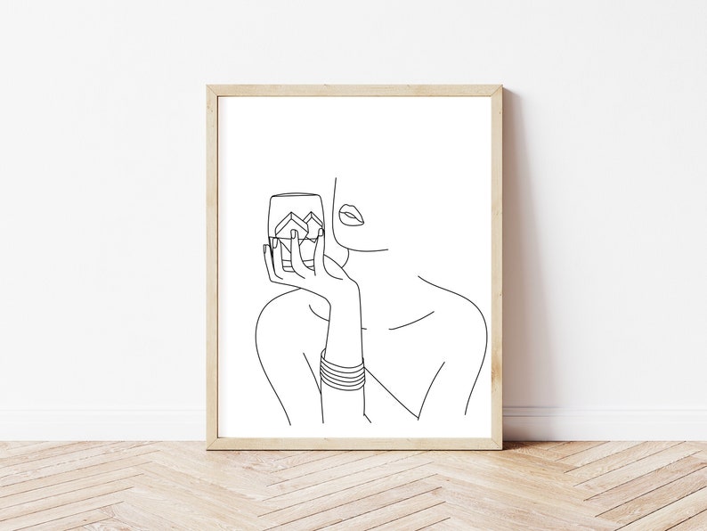 Bar Wall Art, Line Art Woman, Whiskey Woman Wall Art, Continuous Line Art, Line Drawing Woman, Single Line Art, Cocktail Wall Art Print image 5