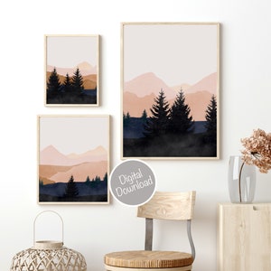 Mountain Wall Art Gallery Wall Set, 3 Piece Wall Art, Watercolor Mountain Print, Landscape Print Set, Modern Home Decor, Printable Triptych image 6